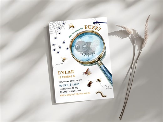 Bug Birthday Invite, Editable Insect Party Template, Kids Nature Theme Invitation, Magnifying Glass Bug Invite, Digital Download - Etsy