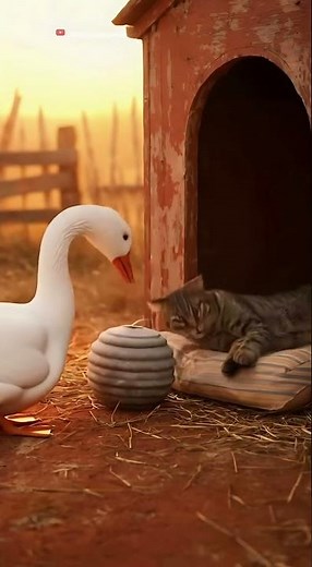 Goose Pranks Sleeping Cat with Beehive! 😹🐝🐾 | Funny Farm Antics #Shorts