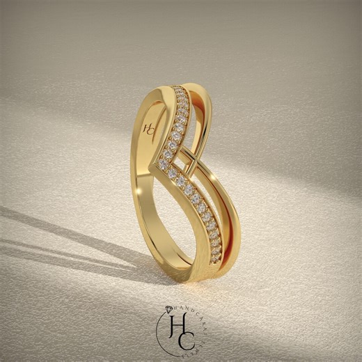 Chevron Diamond Moissanite Ring, Double V Gold Band, Minimalist Geometric Stackable Wedding Ring - Etsy