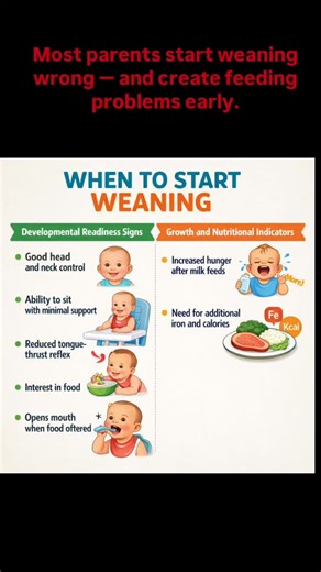 Nursing Simplified | MSc Nursing, RN on Instagram: "Most parents start weaning wrong — and create feeding problems early. infant feeding, complementary feeding, baby nutrition, starting solids, 6 months feeding, iron rich foods, baby led weaning, spoon feeding, feeding readiness, texture progression, safe feeding, choking prevention, infant diet, feeding schedule, allergy introduction, responsive feeding, first foods, infant development, pediatric nutrition #trending #nursing #medical #studygram