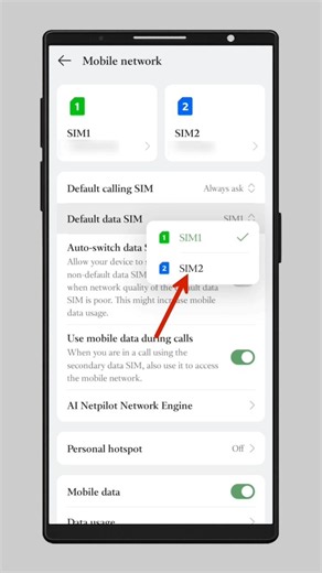 Mobile data ko SIM 1 se SIM 2 me kaise change kare 🤔 How to change mobile data SIM 1 'SIM 2 #shorts