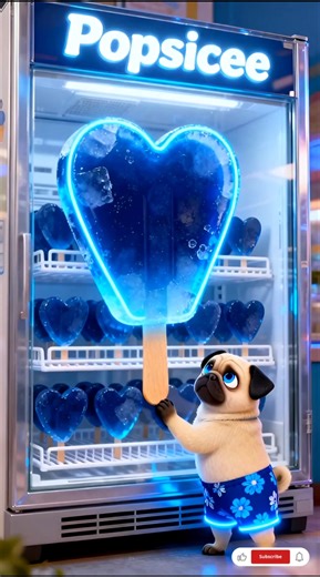 The puppy has a sweet plan!🤫 He buys a giant love shaped popsicle... and shared it with everyone!🐶🩵🤩