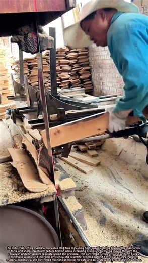 High-Speed Industrial Cutting of Long Tree Logs in Wood Processing Machines