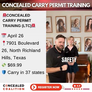 2.2K views · 3 comments |  Get Your Texas LTC Certificate in Just One Day! $69.99 LTC Training - Legally Carry in 37 States! Take 1 class & get certified! Reserve your seat now!  | Concealed Coalition | Facebook