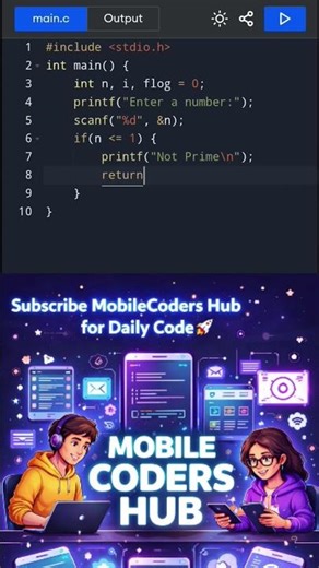 Mobile Coders Hub | C Programming Day 25/100 – Prime Number#CProgramming #100DaysOfCode