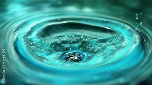 A mesmerizing vortex forms in blue water with droplets creating ripples. The close-up shot captures the dynamic movement. The image evokes a tranquil, meditative night ambiance.