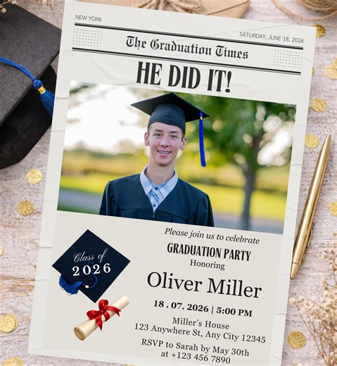 Graduation Party Invitation, Class of 2026 Invite, Blue Graduation Announcement, Self-editable Digital Download, Printable Grad Card - Etsy Australia