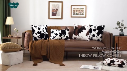 Pack of 2 Luxury Faux Fur Cowhide Throw Pillow Covers 20x20 Inch | Western Decorative Soft Fluffy Plush Throws Pillows, Brindle Cushion Covers for Couch Living Room Sofa Bedroom