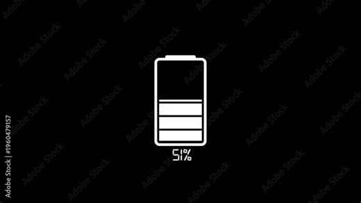 Animated Digital Battery Loading On Black Background , Battery Indicator Charge in Percentages, Fully Charged, increasing battery charge.