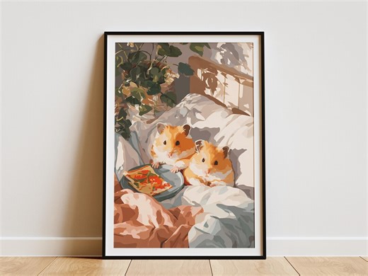 Cozy Hamster Pizza Print for Bedroom Decor Cute Pet Animal Wall Art Gift Idea Hamster Lover Illustration Digital Print - Etsy