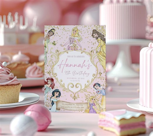 Editable Royal Pink Princess Birthday Party Invitation (canva Template Instant Download 5x7 Inch) - Etsy UK