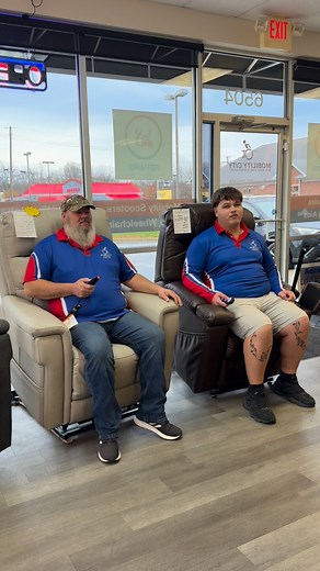 1.7K views · 15 reactions | Our technician James on the left and Product specialist Caden on the right wanted to know which lift chair was faster for reclining. Who won? #liftchair #WinterMobility | Mobility City- Louisville, KY | Facebook