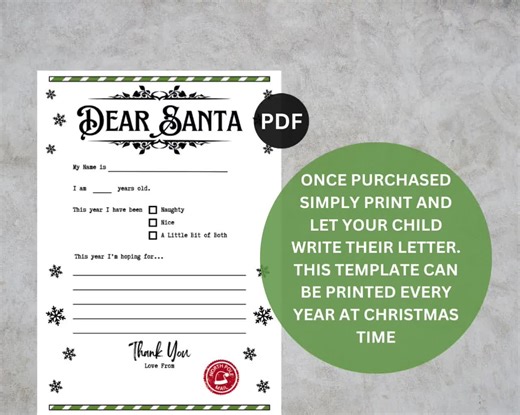 Printable Kids Letter to Santa Claus, A4 Children's Christmas Wish List, Dear Santa Claus Letter, Write to Father Christmas Printable - Etsy