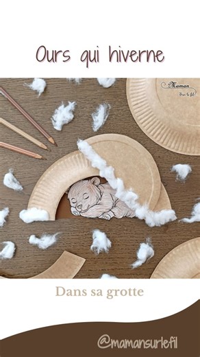 Virginie Ammeux on Instagram: "🐻‍❄️{Ours qui hiverne}🐻‍❄️ Ce soir, je vous (re)montre comment fabriquer un petit ours qui hiverne dans sa grotte (qui s'ouvre et se ferme à volonté). J'ai simplement découpé une assiette cartonnée couleur Kraft en deux. Dans la première moitié, j'ai évidé le demi-cercle intérieur. Dans la deuxième moitié, j'ai découpé le même demi-cercle mais un peu plus grand. J'ai assemblé les deux avec une attache parisienne ce qui permet d'ouvrir et de fermer la grotte à vol