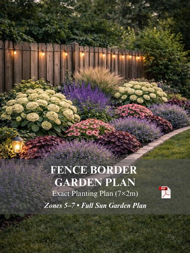 Fence Border Garden Plan PDF | Full Sun Privacy Planting Layout | 7x2m (23x6.5 Ft) | Perennial Border Design Along Fence | DIY Landscaping - Etsy
