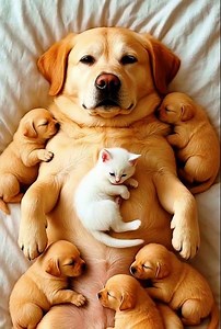 Who put a kitten in the puppy pile? 🐶🐱 #funny #animal #healthy