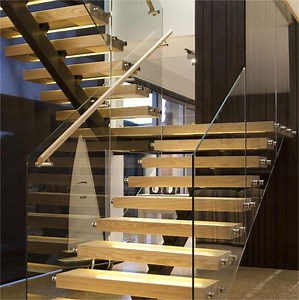 [Hot Item] Contemporary Mono Stringer Staircase Heavy-Duty Steel Frame Timber Steps Frameless Glass Balustrade
