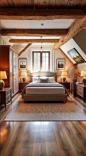 Rustic Modern Bedroom with Exposed Timber Beams #interiordesign #beforeandafter #transformyourhome