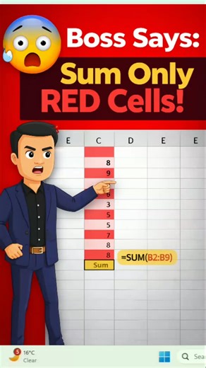 Sum Only RED Cells in Excel | Excel Trick #Shorts #Excel #ShortsFeed