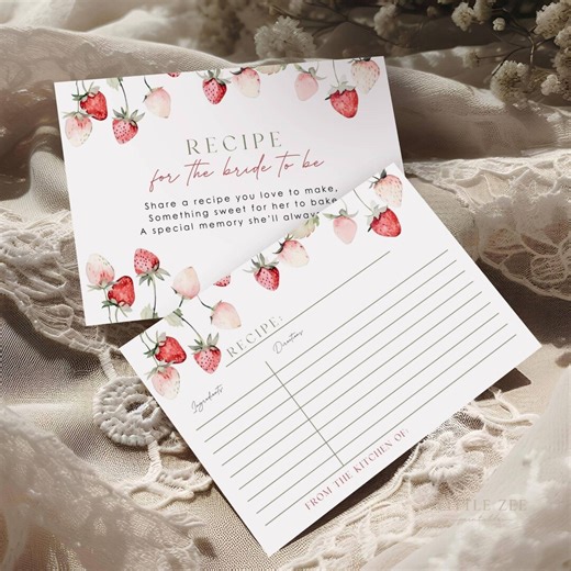 Berry in Love Recipe Card, Bridal Shower Recipe Card Template, Editable Recipe Card 5x3.5, Bridal Shower Activity Card, Canva Template - Etsy