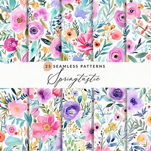 Watercolor Spring Floral Seamless Patterns Watercolor, Seamless Flower Backgrounds, Colorful Spring Florals, JPEG, Commercial Use - Etsy