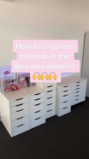 How we organise the Ikea Alex Drawers Our drawer inserts fit in all of these drawer units, you just need to pick the correct size. Here’s what size you need in our drawer inserts Alex 5 unit. Size Large Alex 9 unit. Size Medium Alex 6 unit. 2 x size medium in 1 drawer We have 8 styles of drawer inserts to store all makeup types. Shop via website link #fyp #foryou #makeupbagorganization #makeupstorage #makeuporganiser #makeuporganizing #makeuporganizers
