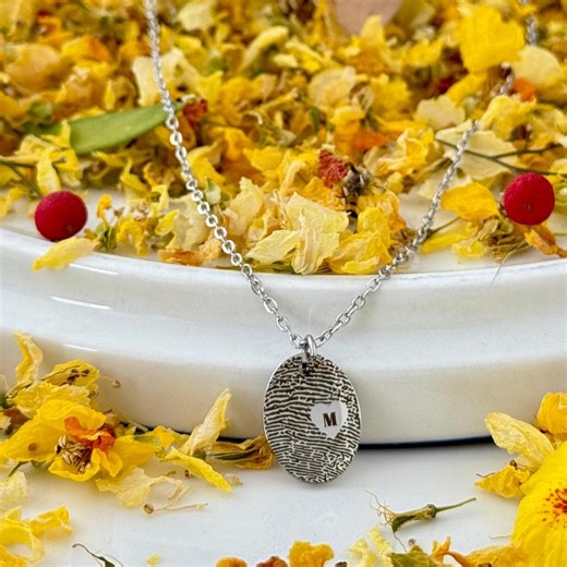 Personalized Fingerprint Necklace: Memorial Jewelry, Stainless Steel, 18K Gold Plated, , Hypoallergenic, Waterproof - Etsy