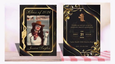 Editable Gold Cowgirl Graduation Party Invitation 2026, Western Grad Party Invitation, Elegant Graduation Announcement Template - Etsy