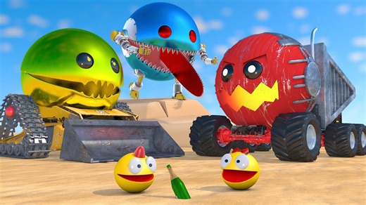 Pacman & Bulldozer Robot Pacman vs Dumping Truck & Chainsaw Tongue Robot Pacmans