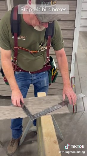 DIY installation step 14: install around birdboxes in the soffit. How to: use a framing square. #sidinginstallation #steelsiding #trulog #tedfromtrulog #woodsiding #diyproject #diy #smallbusiness #roof #exteriordesign