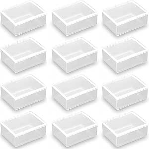 12 Pack Rectangular Mini Plastic Storage Containers (2.17 x 1.69 x 0.87 Inch), Clear Plastic Containers for Small items, Crafts, Beads, Coins, Jewelry and Business Cards