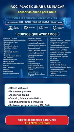 APOYO ACADEMICO UNIVERSIDADES DE CHILE | TAREAS EXAMENES CLASES