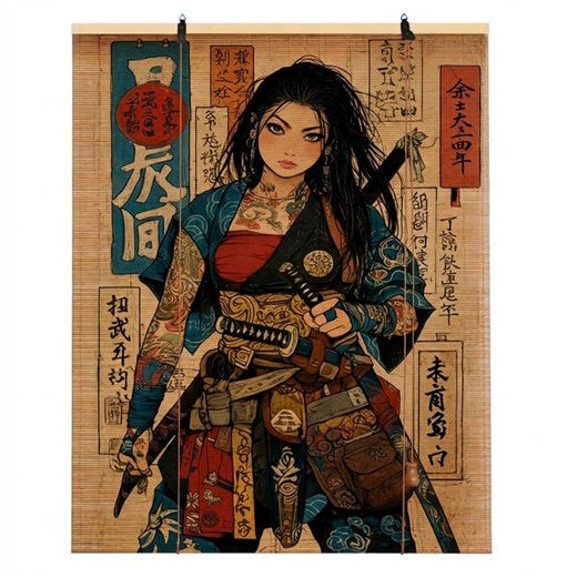 Japanese Samurai Girl Bamboo Blind, Onna-musha Window Shade, Modern Anime Style Roll up Blind, Asian Inspired Decor for Living Room - Etsy