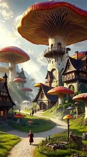 Living in a Giant Mushroom Village 🍄✨ Fantasy World with People & Magic Moon