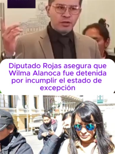 El presidente de la Comisión de Justicia Plural de Diputados, Manolo Rojas, afirmó que la detención de Wilma Alanoca responde a un presunto incumplimiento del estado de excepción, luego de que supuestamente convocara y politizara los conflictos. La autoridad instó a la población a acatar las disposiciones vigentes y advirtió que su incumplimiento puede derivar en procesos penales y aprehensiones.