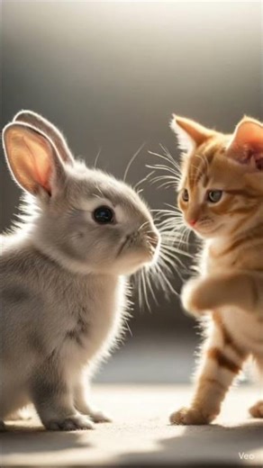 Kitten vs bunny ❤️ #cuteanimals #petvideo #bunnyandkitten #animalfriends #Follow me💕