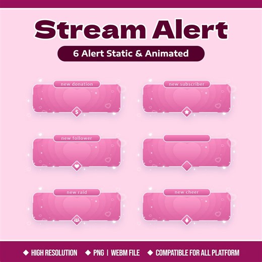 Sweet Heart Alert Package – Animated Stream Alerts With Cute Pink Hearts, Soft Pastel Kawaii Style for Streamers - Etsy