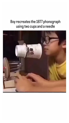 @unstoppablelaugh_ | The video features Wang Weihao, a young inventor, demonstrating a DIY phonograph using paper cups as acoustic horns, a thin membrane... | Instagram
