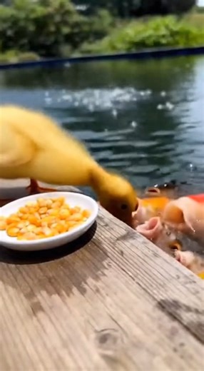 37_Little duckling feeding the fish — cutest moment! #PetViral #pet #petshop #petlovers #petsoftiktok #fypシ゚viralシ #animals #studio | Petviral Studio