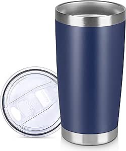 20 oz Tumbler Stainless Steel Tumblers Bulk with Lid Double Wall Insulated Coffee Tumbler Cups for Hot & Cold Drinks Powder Coated Travel Coffee Tumbler Mug Metal (Navy Blue, 1 pack)