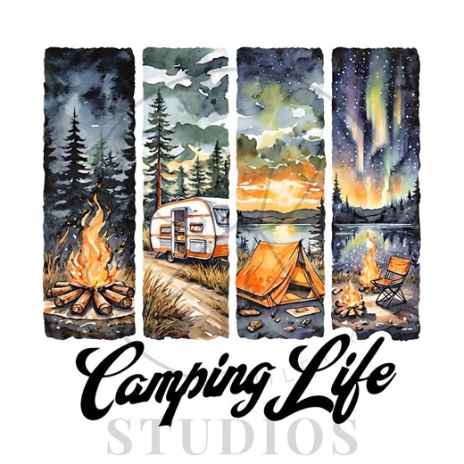 Watercolor Camping Clipart: Camper, Campfire, Tent (digital Download) - Etsy