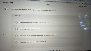 According to George Herbert Mead's stages of the self, the prep... | Filo