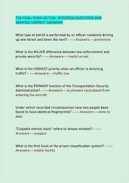 TSA FINAL EXAM ACTUAL 2025/2026 QUESTIONS AND VERIFIED CORRECT ANSWERS