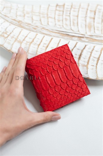 Red Python Skin Card Wallet – Exotic Leather Mini Bifold Wallet for Women - Etsy