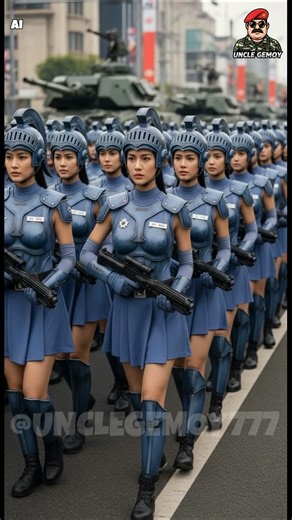 Elegant & Strong: Futuristic Soldier Marching in Steel-Blue Armor