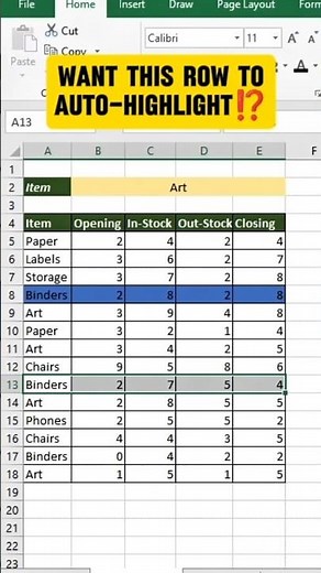 Auto Highlight Active Rows in Excel instantly!
