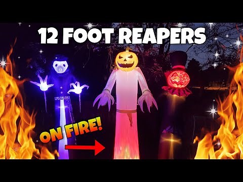 NEW 12 Foot FIRE Reaper HALLOWEEN Inflatable Blow UP 2021 Amazon Home Depot Comparison