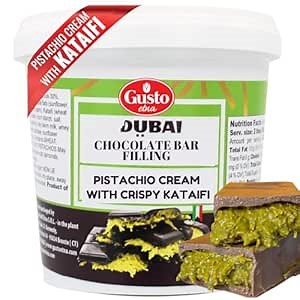 GUSTO ETNA Dubai Pistachio Chocolate Bar Filling- Pistachio Cream with Crispy Kataifi – 30% Pistachios -Premium Crunchy Spread for Gourmet Dessert Spread, 35 oz (1kg), Product of Italy