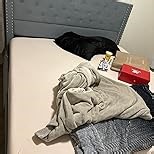 LARMACE Queen Size Bed Frame with 4 Storage Drawers and Tufted Headboard Linen Upholstered Platform Bed Frame with Heavy Duty Wood Slats, No Box Spring Needed, Easy Assembly, Beige