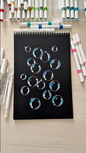 Easy Bubble Drawing 🫧✨ Acrylic Marker on Black Paper #bubbles #drawingtutorial #acrylicmarkers